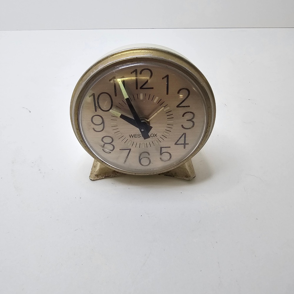 Vintage Westclox Wind Up Alarm Clock Cream Gold Tone Mid Century Retro Decor